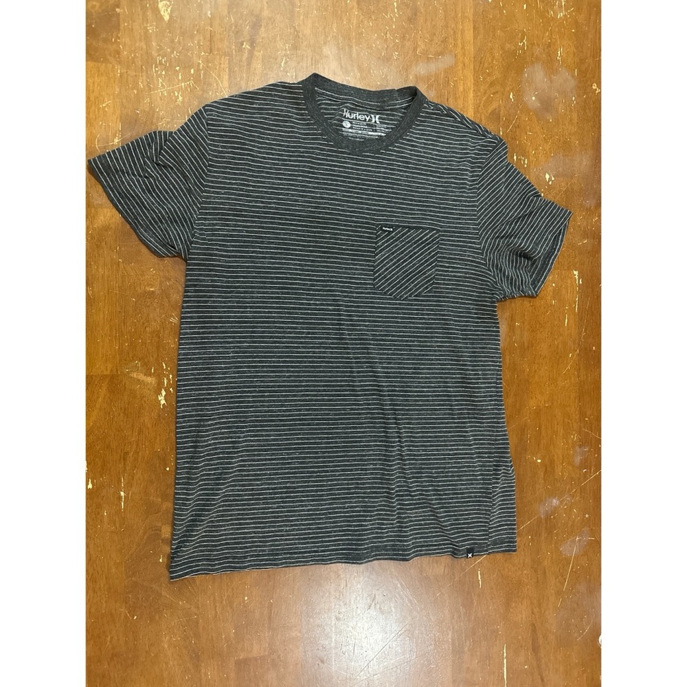 Hurley Black and Gray Thin-Stripe Pocket Tee Cotton/Polyester/Nylon made in USA